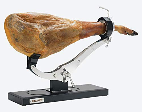 BRICOMIRAS JAMONERO Modelo Elite Inoxidable Base Madera DE Haya Color WENGUÉ, JAMONERO Profesional Ideal para Uso DOMÉSTICO Y para Bares Y RESTAURANTES, Soporte JAMONERO DE Lujo