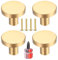 Yibaijia 4 Pcs Round Cabinet Knobs, Gold Brass Drawer Knobs, Door Kitchen Hardware Cupboard Knob, Stainless Steel Single Hole Handle with Screws for Home Decorating, Cupboard, Wardrobe (20mm*25mm)