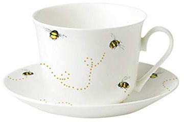 Roy Kirkham Jumbotasse & Untertasse Bees - 0,4l, Knochenporzellan, Rund, Tasse, 0,4l
