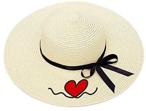 UKKD Chapeau De Paille Broderie Texte Personnalisé Texte Personnalisé Broderie Femmes Chapeau De Soleil Grand Chapeau De Paille Au Bord De La Paille en Plein Air Chapeau De Plage D'Extérieur Été-H9