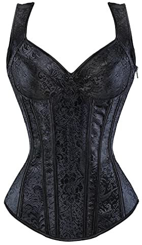 KUOSE Damen Schwarz Shapewear Korsett Vintage Gothic Vollbrust Corsage Top mit Träger