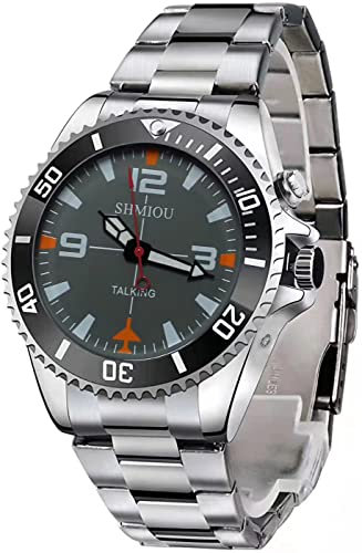SHMIOU Montre parlante française pour Aveugle Senior malvoyant Unisexe Homme Femme Parlant Bracelet en Acier Inoxydable Montre-Bracelet avec Alarme
