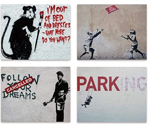 Follow Your Dreams Collection Prints Master Artist Banksy Graffiti Street Gemälde Industrial Urban Für Wohnzimmer Schlafzimmer Büro Poster Rahmenlos 20×30cm×4pcs