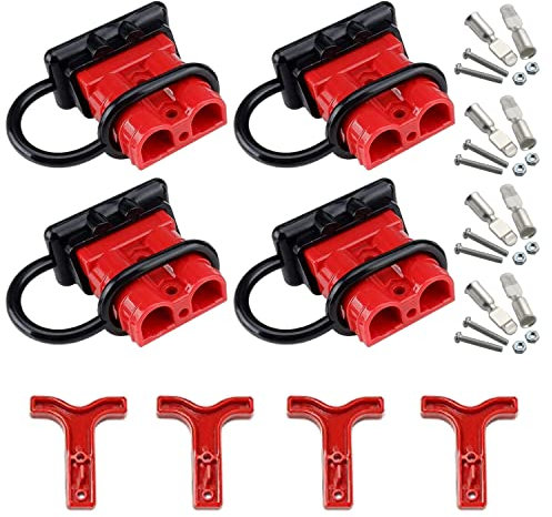 GTIWUNG 4 Stück Batterieanschluss 50A Stecker,50A 600V Quick Connect Batterie Akku Steckverbinder Schnellanschluss Stecker mit Staubschutzkappen und Schnellkupplungsgriff, für Auto,Wohnmobil,Rot