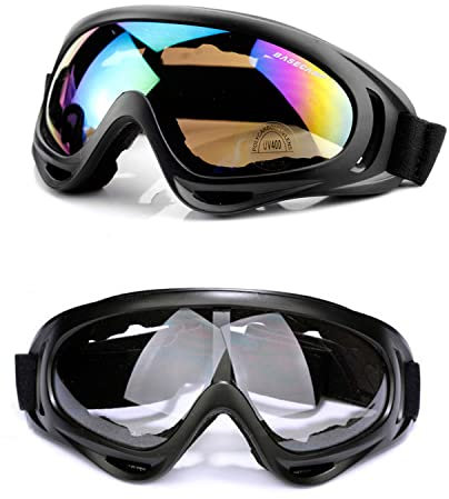 BECILES 2 occhiali da sci, snowboard, protezione UV, occhiali da motocross, compatibili con casco, anti-appannamento, occhiali da sci per sci, moto, ciclismo, pattinaggio, unisex