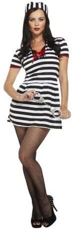 Lizzy Women Black Prisoner Boiler Suit Convict Prison Adult Fancy Dress halloween Costume Outfit girls accessory
