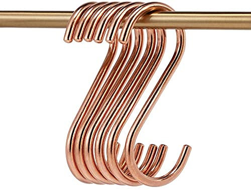 6pcs Copper S Hooks For Hanging Pots And Pans,Made From Authentic Heavy Duty Soild Copper,Beautiful And Long Lasting