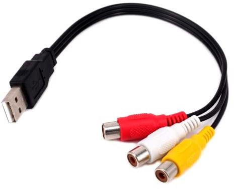 Bolwins D43 - Cavo USB a 3 RCA, USB 2.0 maschio a 3 prese RCA RCA, splitter audio/video/AV, cavo adattatore audio/video composito AV per TV, PC, HDD e DVR, 30 cm