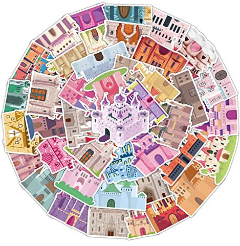 Bric Dodo 50 Stück Castle Aufkleber Wasserflaschen Laptop Telefon Gitarre Skateboard Computer Koffer Fahrrad Castle Vinyl Stickers Wasserdicht Ästhetisch Aufkleber für Jugendliche Kinder Erwachsene