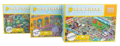 Odd Pieces Mystery Puzzle Serie 2, 3er-Pack, 1.000 Teile Puzzle mit Geschichtenerzähl-Comics, Hinweisen zur Schatzsuche, geheimes Ende, 3er-Pack, 1000-teiliges Puzzle für Erwachsene und Kinder,