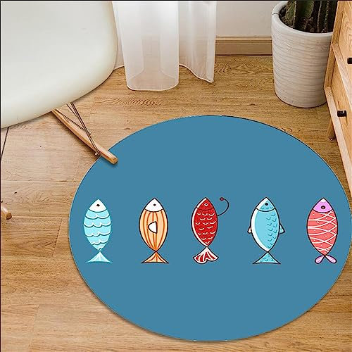 Highdi Teppich Rund Modern rutschfest Tier Karikatur Schlafzimmer Teppiche, Innenbereich Polyester Runder Teppich fürs Wohnzimmer, Flur, Kinderzimmer, Büro (120cm,Fisch)