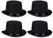 Relaxdays Set da 4 Cappelli a Cilindro, Costume Mago da Donna o Uomo, Testa 58 cm, Party Hat Carnevale, Halloween, Nero, Poliestere