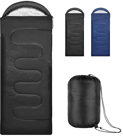 Schlafsack, 4-Jahreszeiten-Einzelpersonen-Schlafsack, Leicht, für Erwachsene und Kinder, Wandern, Rucksackreisen, Camping, Warmer, Wasserdichter Schlafsack Outdoor – 220 x 80 cm (Schwarz)