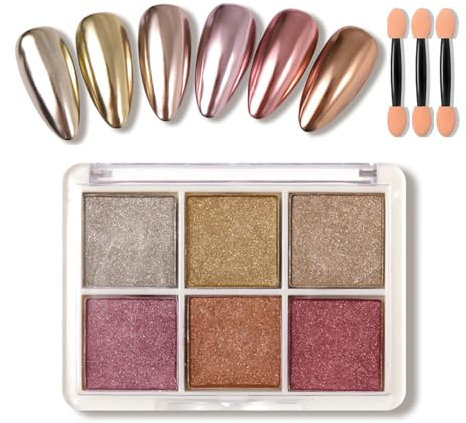 Nail Powder, 6 Colors Aurora Chrome Nail Powder,Mirror Effect Mermaid Nail Glitter Powder Dust Kit,Solid Metallic Nail Pigment Decoration Accessories for Nail Art Design DIY (Nail Powder H)