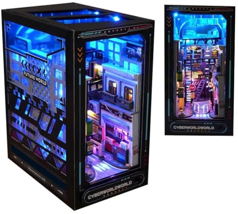 HJBHDOLL DIY Miniatur Puppenhaus Kits Future Worlds Book Nook Set, Puppenhaus Puzzle Modell Bücherregal Dekor Drei Farben von Licht Junge und Mädchen Geburtstagsgeschenk