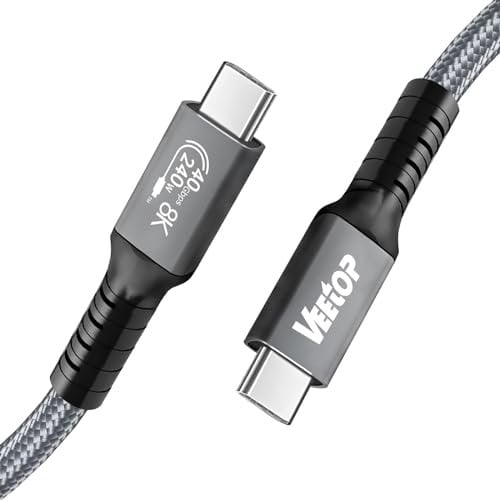 Veetop Cable USB C vers USB C 2m - Cable Thunderbolt 4 240W, 40Gbps, 8K 60Hz ou doubles 4K, Compatible avec Thunderbolt 3 USB4/3,LaptopType-C, iPhone 15, Galaxy S24 Plus Ultra S23 Tab S9, MacBook, hub