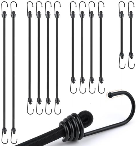 USENG 12 Stück Spanngummi mit Haken mit 4 Längen,Hochbelastbare Spanngurt Expander,Extra Stark Gepäckspanner Expander mit Metallhaken,Expanderseil Gummiexpander für Fahrrad Dachträger Camping Motorrad