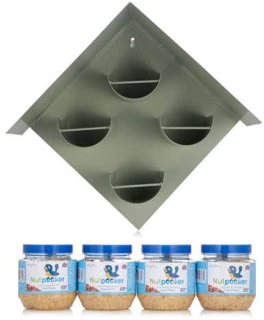 Grumpy Gardener 4 Jar Bird Feeder for Wild Birds with 4 x Nutpecker Peanut Butter Bird Food Jars - Hanging Bird Feeder Station for Perfect Bird Nutrition (Sage)