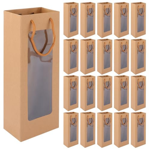 ZOFUN 20 Stück Kraftpapier Wein Geschenktüten,Flaschentasche Flaschen Geschenktüten, Weintaschen Papier Kraftpapier Flaschentüten, Flaschentasche Weinflaschenbeutel mit Griff für Weihnachten