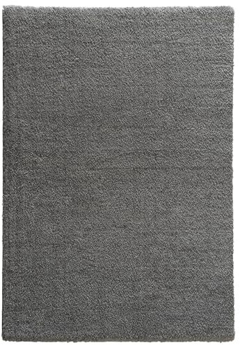 Astra Hochwertiger Teppich Wohnzimmer, Schlafzimmer - Hochflorteppich weich - flauschig & farbenfroh - einfarbiges Design - Teppich Anthrazit 133 x 190 cm