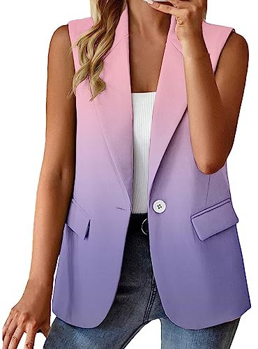 TDEOK Gilet senza maniche, da donna, estivo, leggero, con motivo colorato, blazer con fiori, da donna, elegante, sciancrato, modello corto, business, sportivo, sfumato, Lilla, M