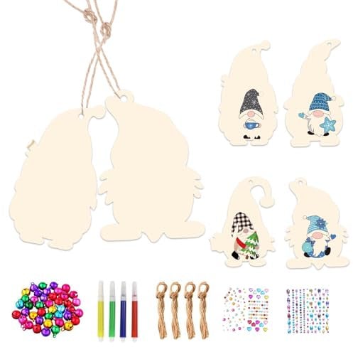 36 Stück Holzanhänger Weihnachten Bastelset für Kinder,Wichtel Bastelset Weihnachtsbasteln Weihnachtsdeko Holz Weihnachtsanhänger Baumschmuck Weihnachten Geschenkanhänger