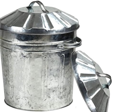 Unibos Mini Garden 15L Litre Galvanised Incinerator Small Fire Bin - Ideal for Burning Paper, Leaves, Wood, Rubbish With Lid (COVER LID TRASH BIN 15L)