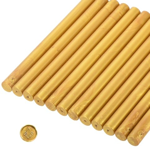 sourcing map 12 Pcs Gold Cylinder Sealing Wax Stick Glue Gun Wax Seal Rod Craft Adhesive Waxing for Letter Seal Wax Stamp,Wedding Invitations, Packaging Decoration
