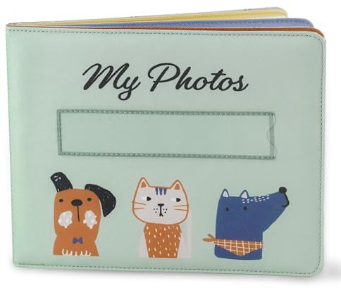 Fanna Baby's My First Fotoalbum mit Katzen- und Hundemuster, weiches Stoff-Fotoalbum mit farbigen Seiten für 10 Bilder (10,2 x 15,2 cm)