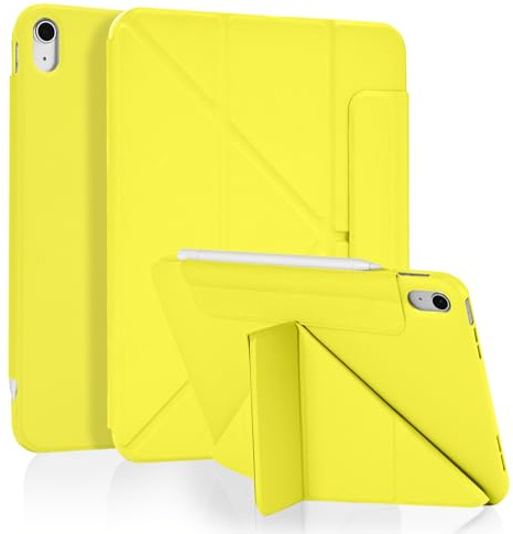 Koze Hülle Origami für iPad A16 11. Generation 2025 11 / iPad 10 Generation 10,9 Zoll 2022 mit Magnetverschluss, Faltbar Schutzhülle mit Stifthalter, Weiche TPU Stoßfeste Rückseite Gelb