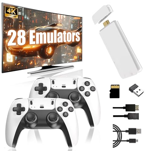 Retro Games Console 4k, HD Game Stick Compatible with 28 Emulators, Plug and Play Retro Gaming Console for TV with 2 x 2.4GHz Gaming Controllers, Ideal for Family & Friends Entertainment (128G)