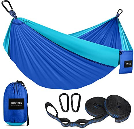 Kootek Camping Hammock Portable Indoor Outdoor Tree Hammock with 2 Adjustable Hanging Straps, Lightweight Nylon Parachute Hammocks for Backpacking, Travel, Beach, Backyard, Hiking