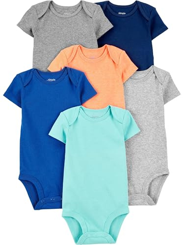 Simple Joys by Carter's Body à Manches Courtes Bébé Garçon, Lot de 6, Bleu/Orange/Vert Menthe, 3-6 mois