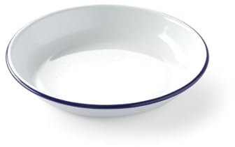 HENDI Plato de acero esmaltado blanco, con borde azul, cuenco, recipiente redondo, para horno de cocina, para preparar y servir diferentes platos, sopas, caldos, postres, ensaladas, ø220x(H)36mm