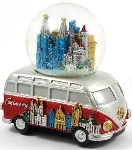 Germany Schneekugel Bus Sockel Souvenir Berlin Köln Neuschwanstein