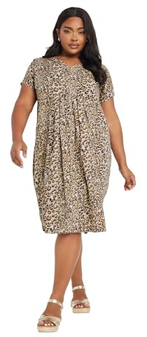 Yours Curve Natural Leopard Print Pleat Front Dress - Women's - Plus Size Curve Brown