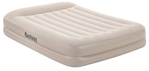 Bestway 67696 | Materasso Gonfiabile Matrimoniale Floccato, 203X152X42 cm, Pompa Elettrica Integrata E Sacca, Beige
