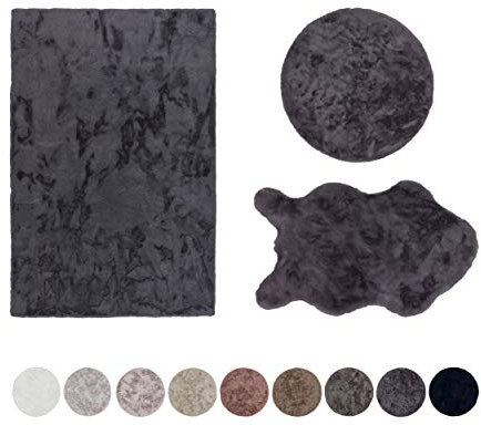 Schöner Wohnen Kollektion Hochwertiger Kunstfell Teppich flauschig - Teppich Wohnzimmer - Hochflorteppich Lammfell Schaffell - Dekofell Shape anthrazit 60 x 90 cm