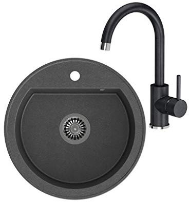 VBChome Fregadero + Grifería 51 cm Negro Fregadero Individual Fregadero