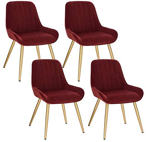 Lestarain Esszimmerstühle 4er Set, für Esszimmer Wohnzimmer Küche, Retro Küchenstühle gepolstert, Sitzfläche aus Samt, mit Metallbeine, bis 150 kg belastbar, Bordeaux
