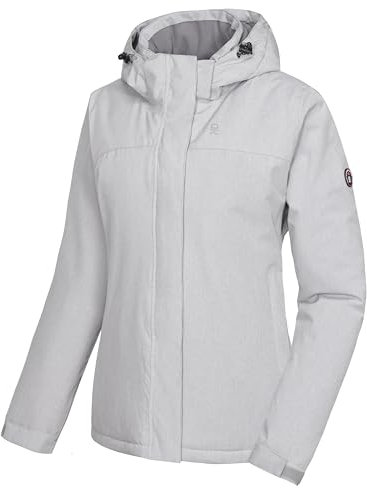 Little Donkey Andy Damen wasserdichte Ski-Snowboardjacke Winddichter Warmer Mantel mit Abnehmbarer Kapuze Hellgrau Heide XXL