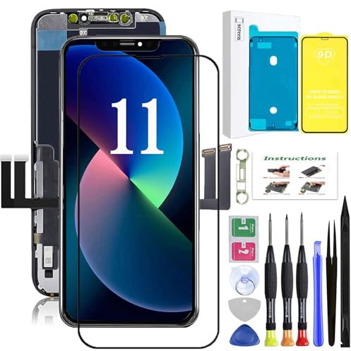 Bildschirm-Ersatz für iPhone 11, LCD-Display, 3D-Touch-Digitizer-Montage, A2223, A2221) mit Reparaturwerkzeugen und Displayschutzfolie