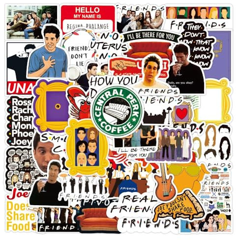 Friends TV Series Premium Vinyl Stickers Decals for Laptops, Phones, Phone Case, Consoles, Walls, Luggage Case, Books, Bottle - 50 Stickers (1 Each Design)