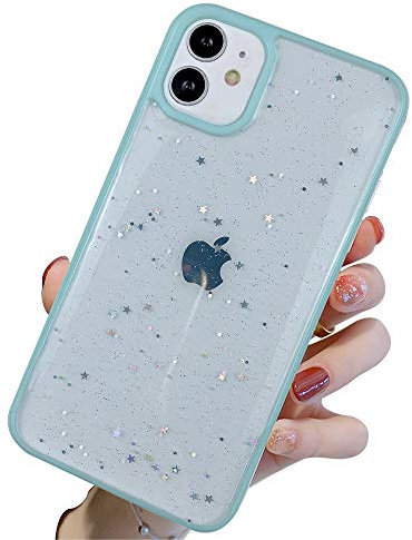 Emlivi hülle kompatibel mit iPhone 12 Mini Silikon HandyHülle, Süßes Bling Motiv Transparent Weich TPU Schutzhülle Funkeln Klar Design Liquid Ultra Dünn Case für iPhone 12 Mini, Blau Star