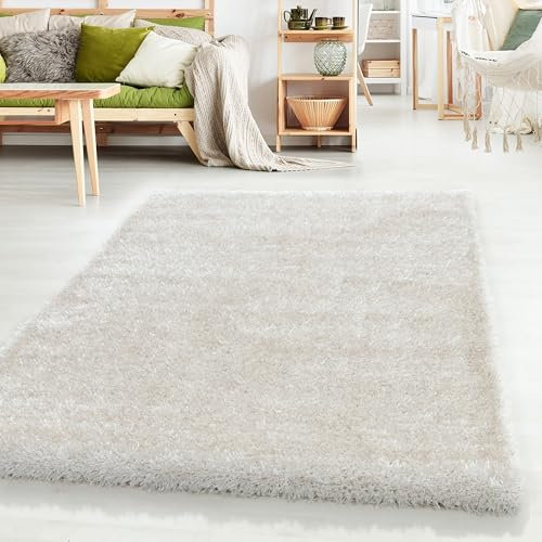 HomebyHome Shaggy Teppich Wohnzimmer 120x170 cm - 50 mm Florhöhe Hochflor Wohnzimmerteppich Natur Extra Weich und Flauschig - Langflor Teppiche für Schlafzimmer, Küche, Flur - Carpet, Halı, Kilim