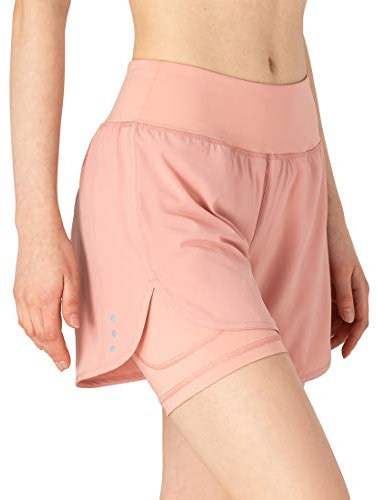 donhobo Damen Laufshorts Sport Hosen Kurze Yoga Fitness Shorts 2 in 1 Trainingshorts Atmungsaktiv Schnell Trocknend (Rosa, 2XL)