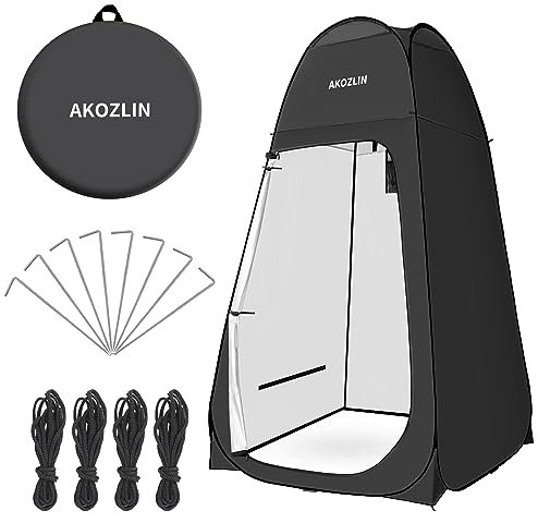AKOZLIN Pop Up Shower Tent Instant Privacy Dressing Changing Outdoor Camping Shower Toilet Tent with Window & Carry Bag for Portable Toilet & Bathroom Silver Coated UV Protection