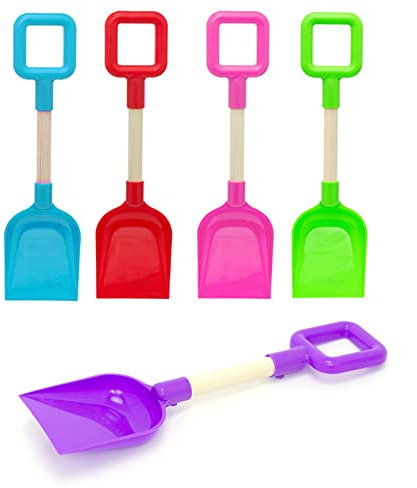 Carousel Toys and Gifts 35cm Kids Wooden Shaft Digging Spade | Childrens Plastic Beach Spade Sand Toy | Garden Spade Beach Toy - Colour Varies One Supplied