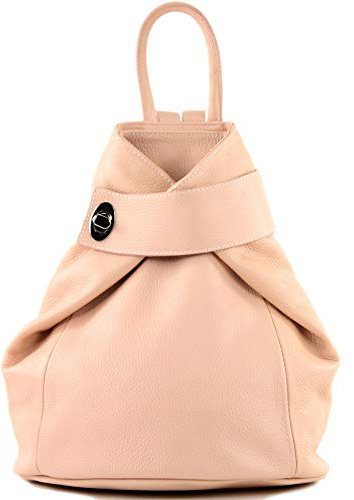 modamoda de - T179 - ital : sac à dos pour femme en cuir, Rose pastel, m