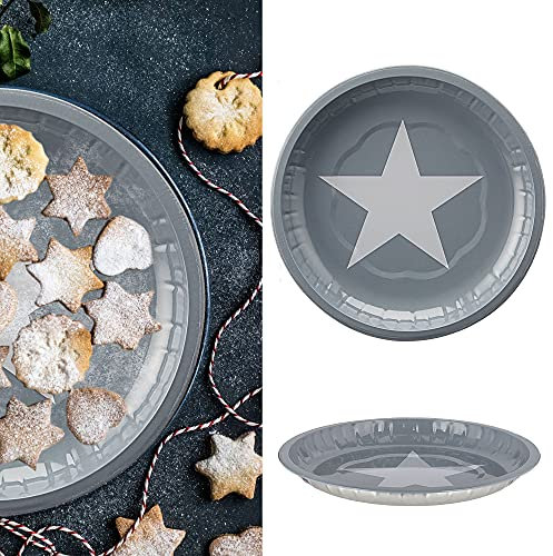 Cepewa Gebäckteller Stern Adventszeit | Ø26cm Metall Weihnachts-Motive | Dekoteller Servierplatte Kekse Gebäck (1 x Gebäckteller Stern)